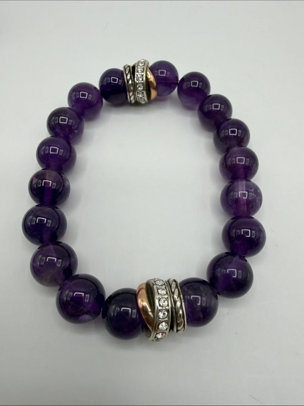 Brighton Neptunes Ring Beaded Purple Agate Stretch Band Bracelet